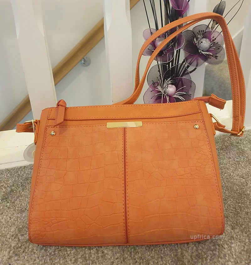 Croc-Embossed Mini Crossbody Bag - Luxury PU Leather, Zipper, Brown, Adjustable Strap