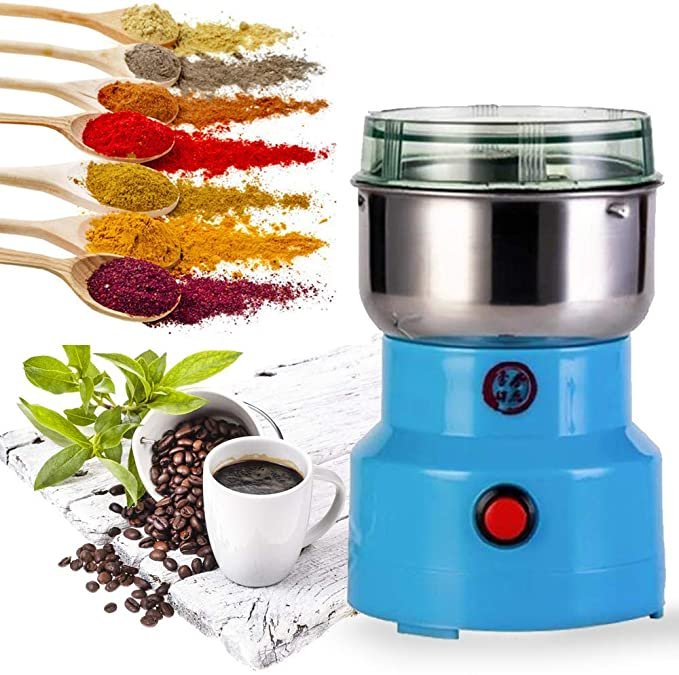 150W Manual Coffee & Spice Grinder - Stainless Steel Burr, 250g Capacity, Blue