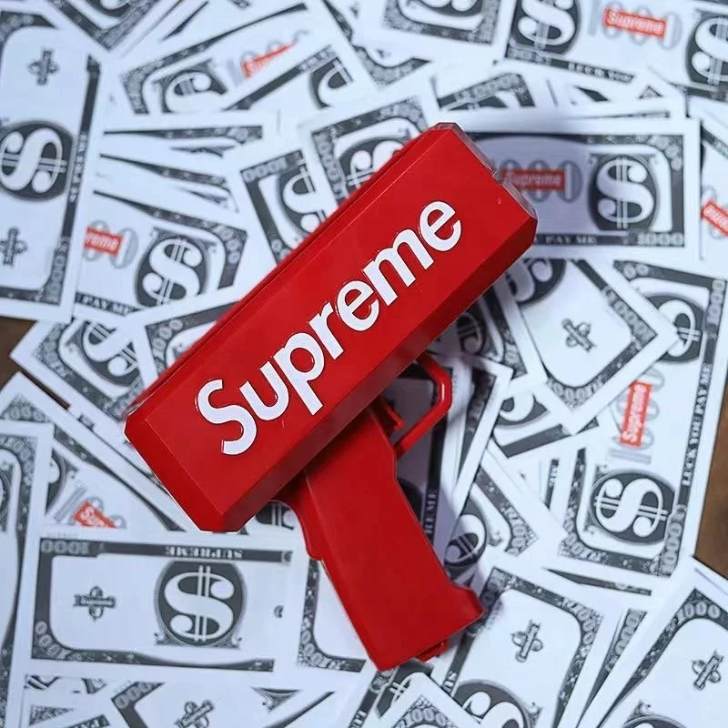 Supreme Money Gun Cash Shooter - Rechargeable, LED, 100-Bill Capacity, Red/Black