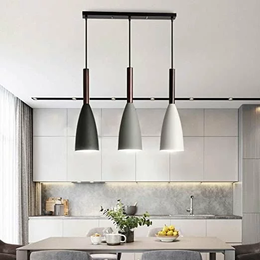 3-Light Modern Pendant Chandelier - Dimmable Iron Shades, Adjustable Height, Bar/Kitchen