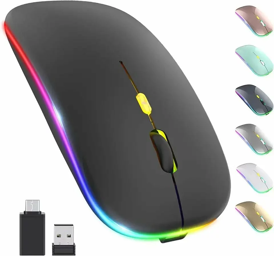 2.4G Wireless Optical Mouse - Rechargeable, LED Backlit, 1600DPI, Silent Click