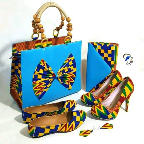 Ladies 4-Piece African Print Fashion Set (Shoes, Sandals, Purse, Bag)