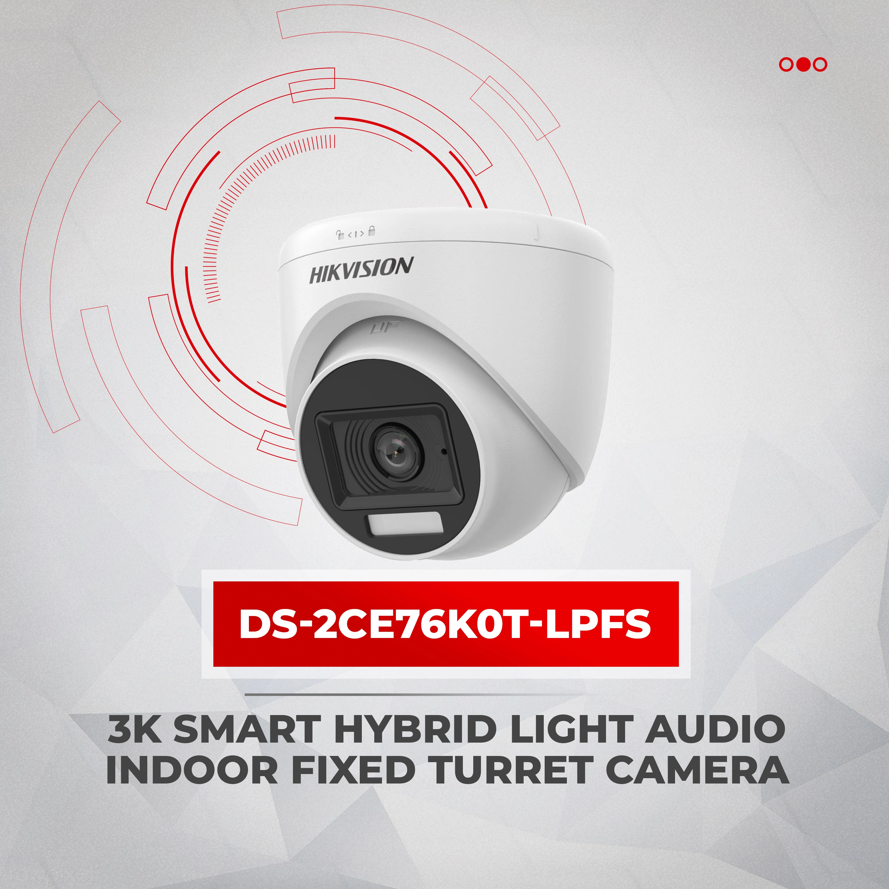 Hikvision DS-2CE76K0T-LMFS 3K Smart Hybrid Dome - Built-in Mic, 20m IR/White Light, Audio Over Coax