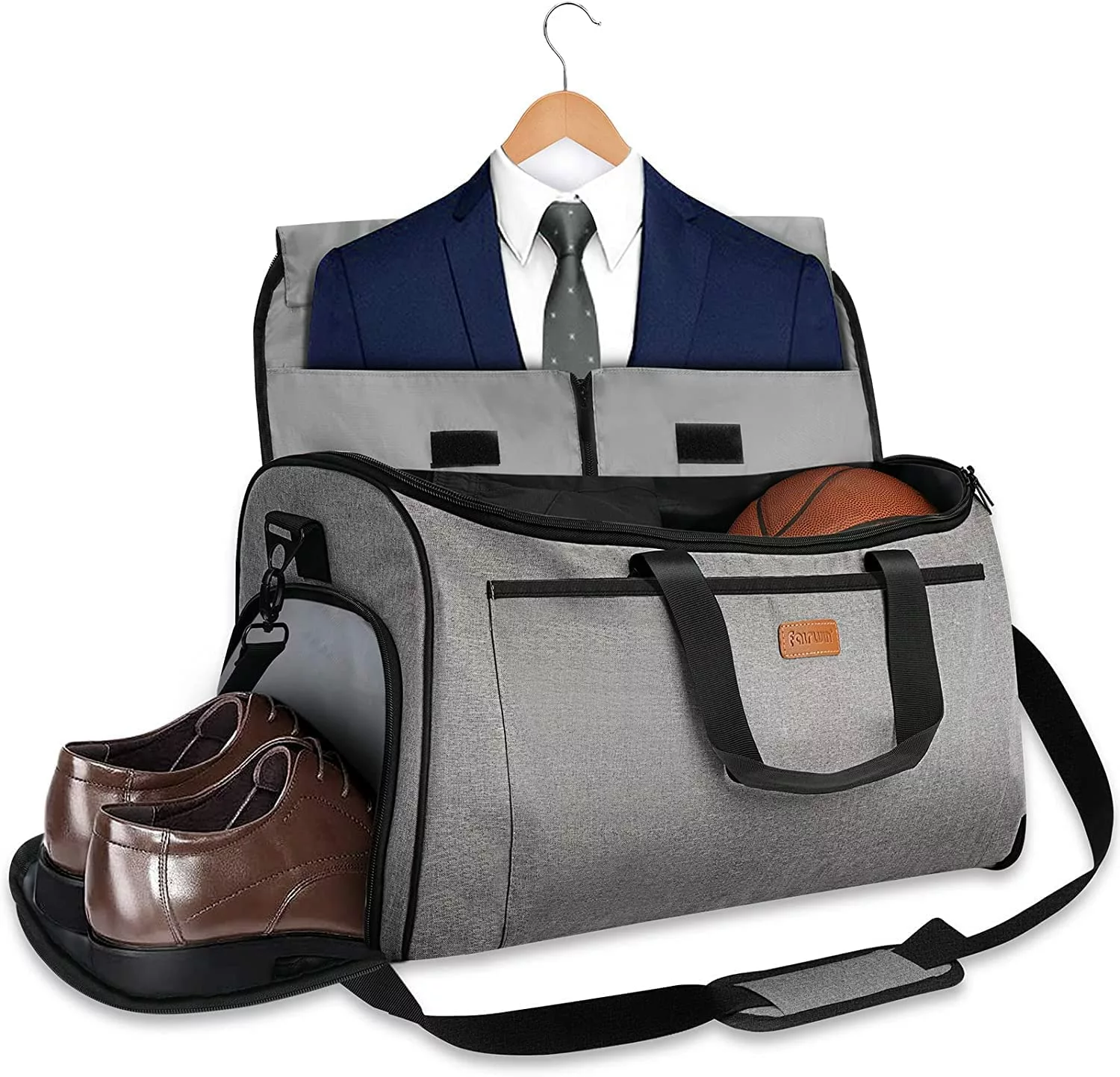 Fairwin 60L Men's Garment Duffel - Waterproof Nylon, Shoe Compartment, SBS Zip, Grey