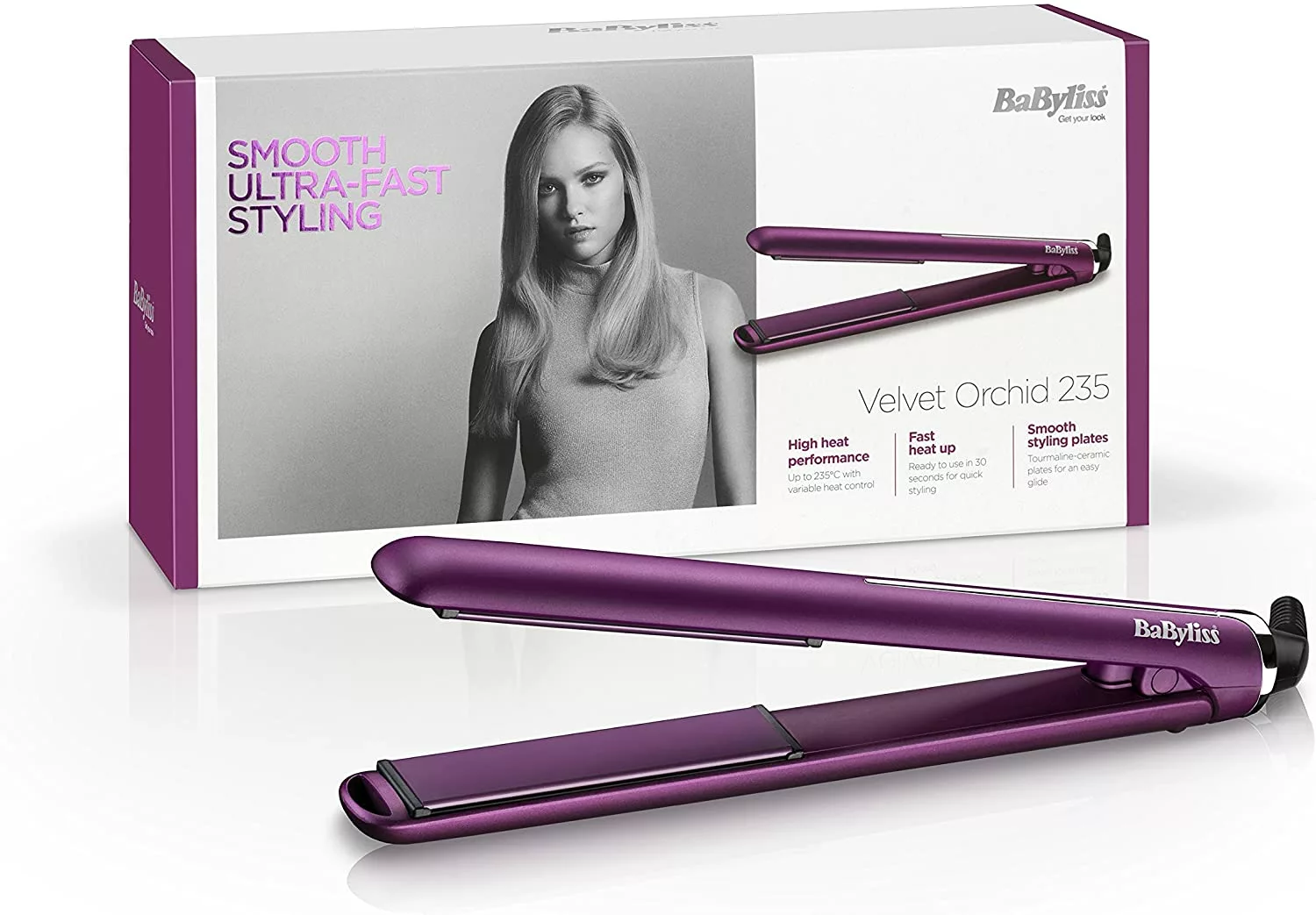 BaByliss Velvet Orchid 235°C Straightener - Tourmaline-Ceramic 24x110mm, 6 Heat, 30s Heat-Up, Worldwide