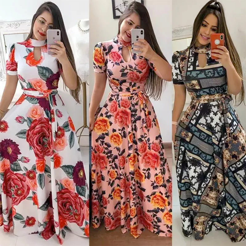 Ladies' Sexy O-Neck Short Sleeve Casual Dress