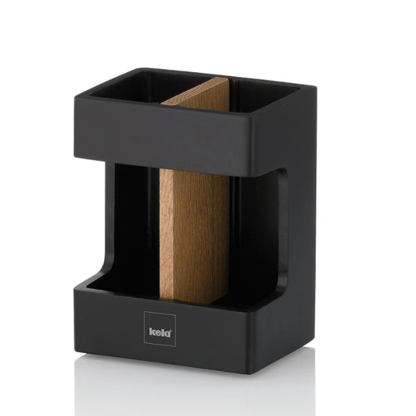 Kela Cube Toothbrush Holder - Matte Black, Oakwood, Compact