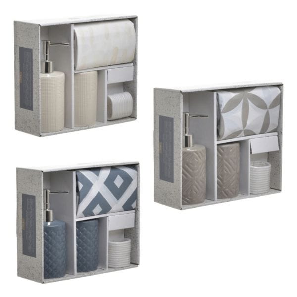 Bathroom Solutions Set w/Hooks - Cream, Water-Resistant