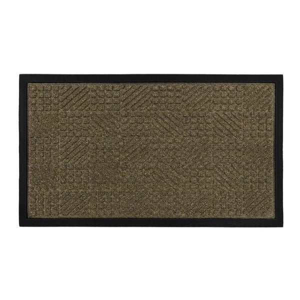 JVL Firth Tile Door Mat 40x70cm - Rubber Backed, Brown, Tile-Effect
