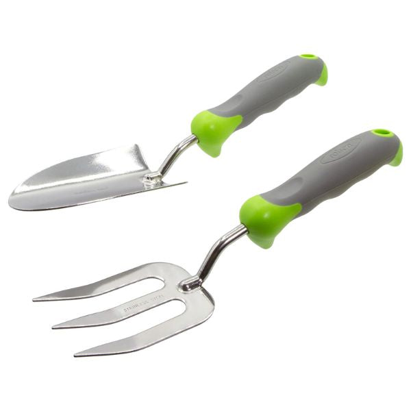 Rolson Hand Trowel & Fork Garden Set - Stainless Steel, Non-Slip Handles