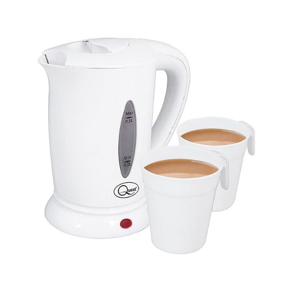 Quest Compact Travel Kettle 0.5L – Dual Voltage & Includes 2 Cups