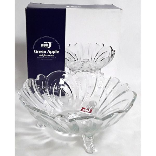Green Apple Footed Glass Bowl 23cm - Salad, Dessert, Centrepiece