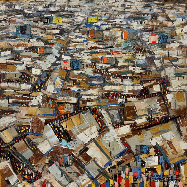 Lines and Pieces Artwork 39x39" by Samkobee - Abstract, Aerial View