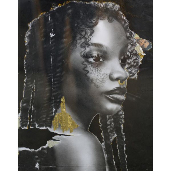 Lady in Braids Artwork 24x19.5" by Adjoa Faakye - Charcoal Portrait