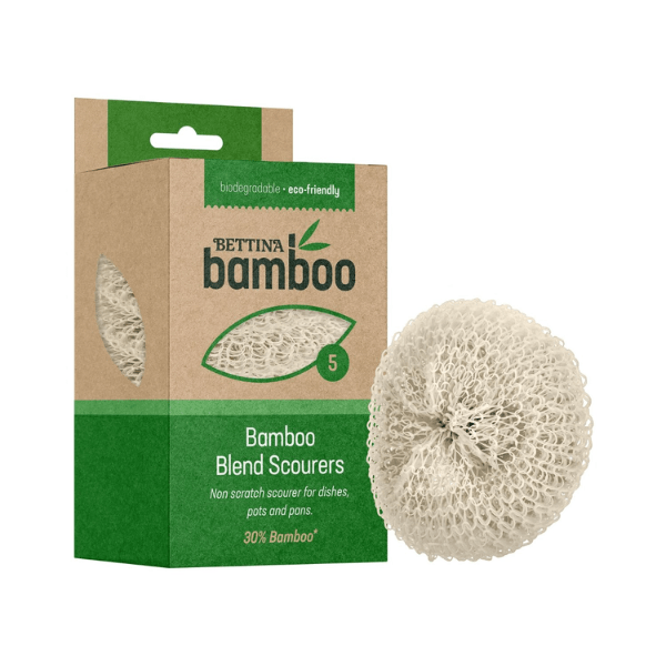 Bettina Bamboo Blend Scourers Pack of 5 - Eco-Friendly, Highly Absorbent