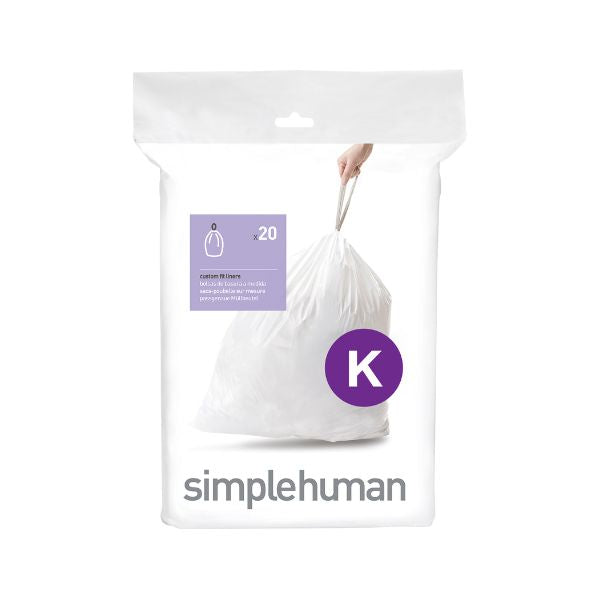 Simplehuman Code K Bin Liners Pack of 20 - Custom Fit, Recycled Plastic