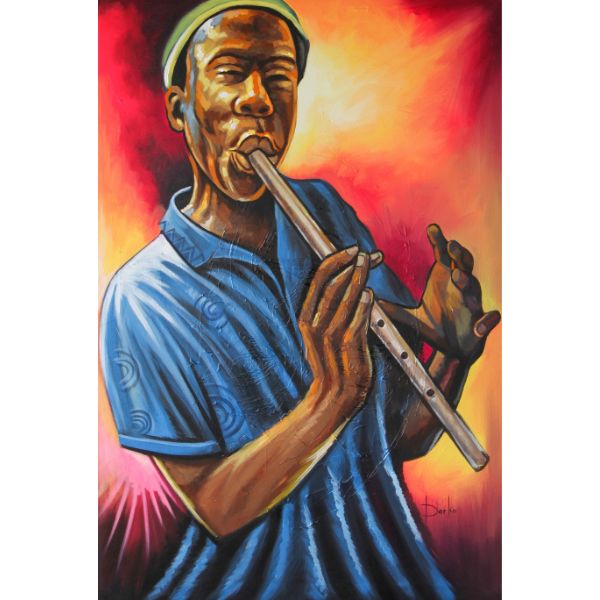 Untitled III Artwork 40x60" by Darko - Flute Player, Music, Movement