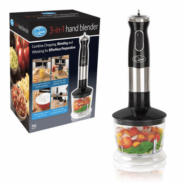 Quest Hand Blender 3-in-1 35099 - 600W, Whisk & Chopper Attachments