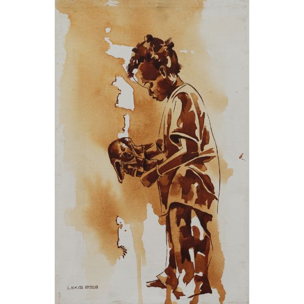 Alex Mensah 'My Teddy Bear' Nostalgic Childhood Painting 33x50cm