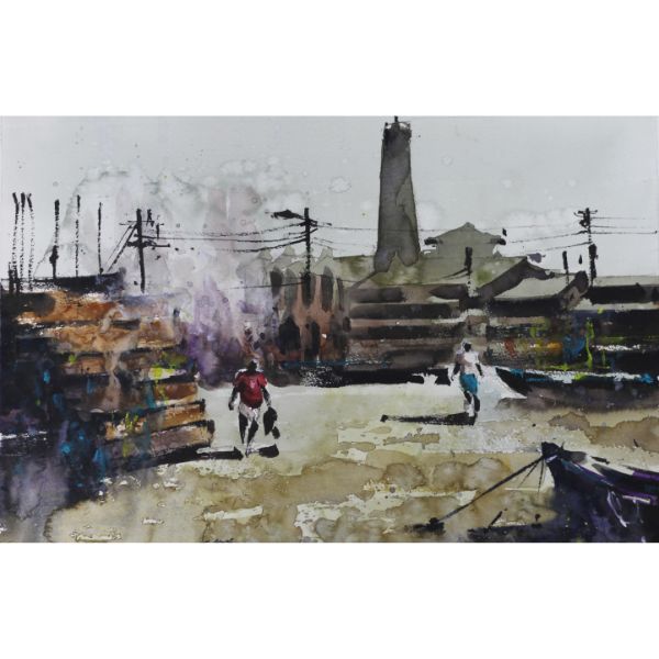Jonathan Aggrey 'Memories of James Town, Accra IV' Watercolor Painting
