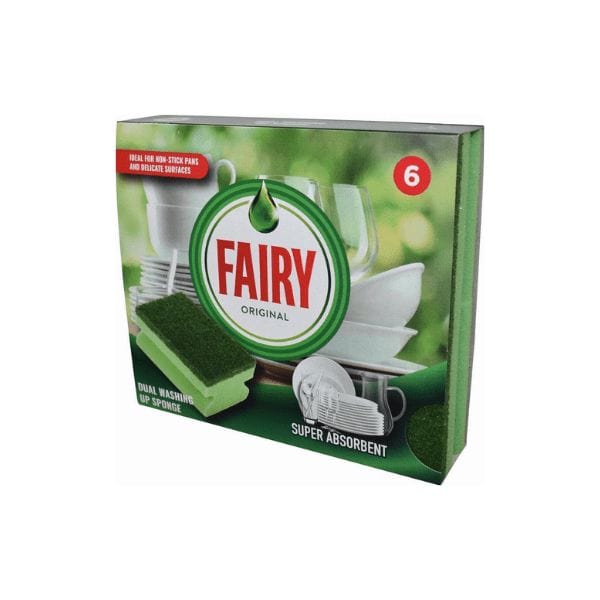 Fairy Dual Sponge Scourer with Crystals Pack of 6 - Non-Scratch, Super Absorbent