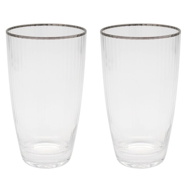 Lesser & Pavey Elegance HiBall Glass Set with Silver Rim - Luxury Accent, Set of 2