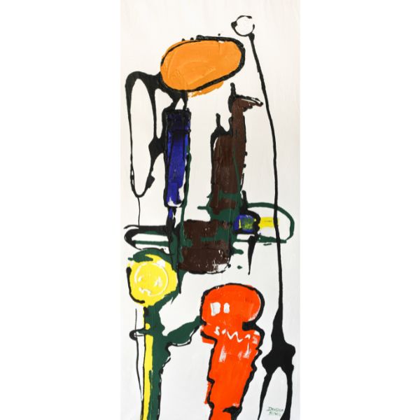 Andre Dangno 'Crazy Faces II' Abstract Introspective Art 23.5x55 Inches