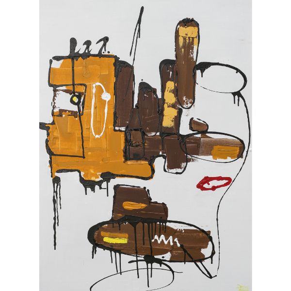 Andre Dangno 'Crazy Faces IV' Fragmented Identity Painting 47x35 Inch