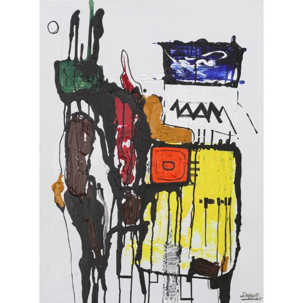 Andre Dangno 'Crazy Faces I' Abstract Identity Painting 40x30 Inch