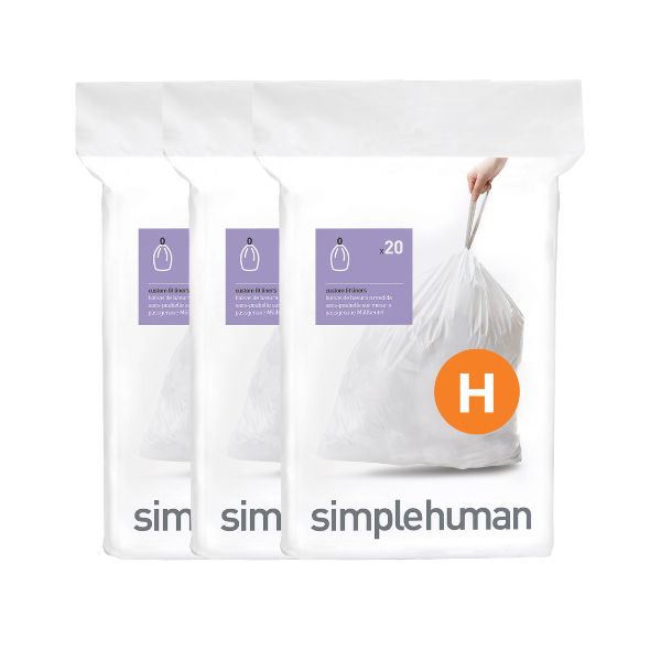 Simplehuman Code H Bin Liners Pack of 60 - Custom Fit, Drawstring, Recycled