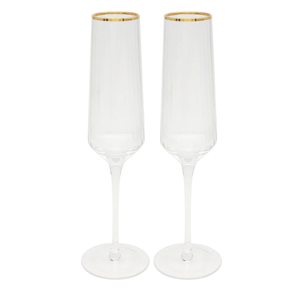 Lesser & Pavey Elegance Champagne Flute Set with Gold Rim - Luxury Accent, Set of 2