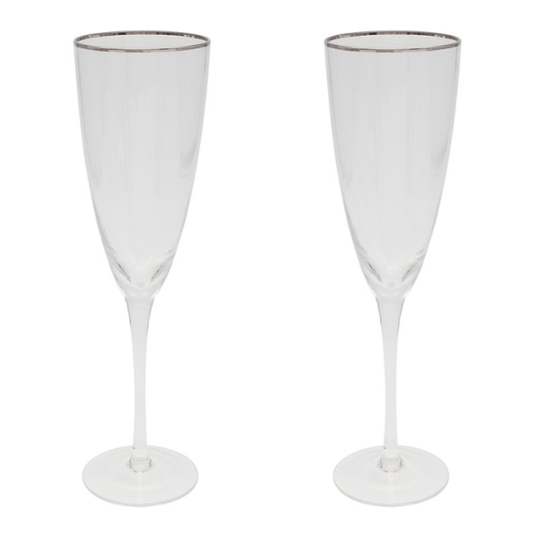 Lesser & Pavey Elegance Champagne Glass Set with Silver Rim - Refined Detail, Set of 2