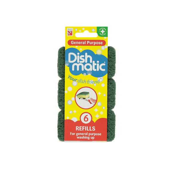 Dishmatic Green Refill Sponges Pack of 6 - Anti-Bacterial, Multi-Purpose