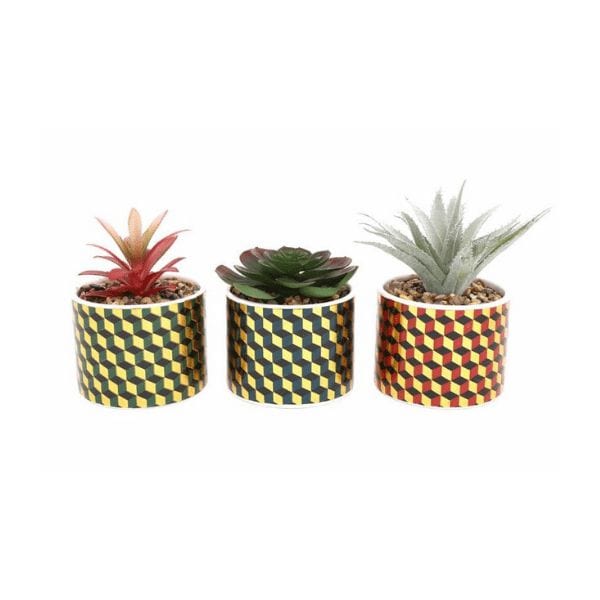 Jemerity Jones Faux Succulent Cubic Pot 10.5x8.3cm Desk Décor