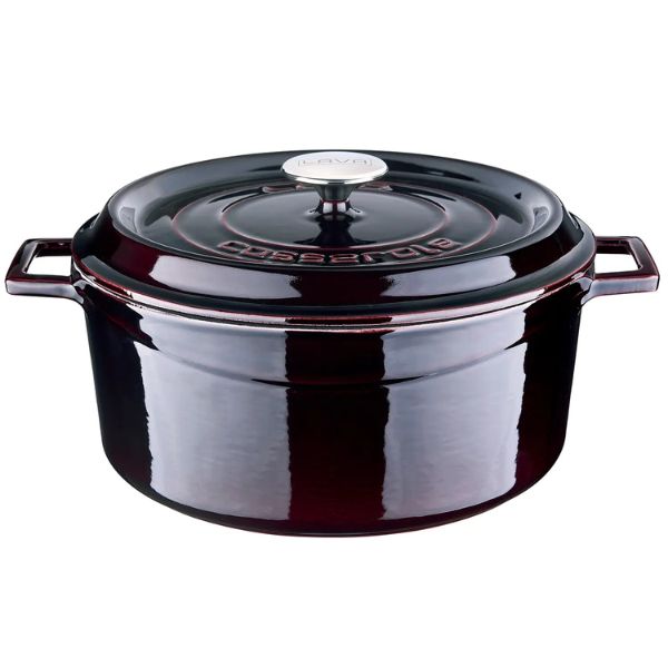 Lava Premium Round Cast Iron Casserole 28cm - Large Capacity, Velvet Glaze