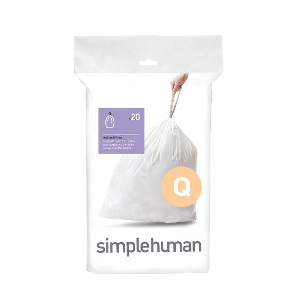 Simplehuman Code Q Bin Liners Pack of 20 - Custom Fit, Recycled Plastic