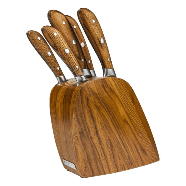 Grunwerg Rockingham Forge 6-Piece Knife Block Set - German Steel, Ashwood Handle