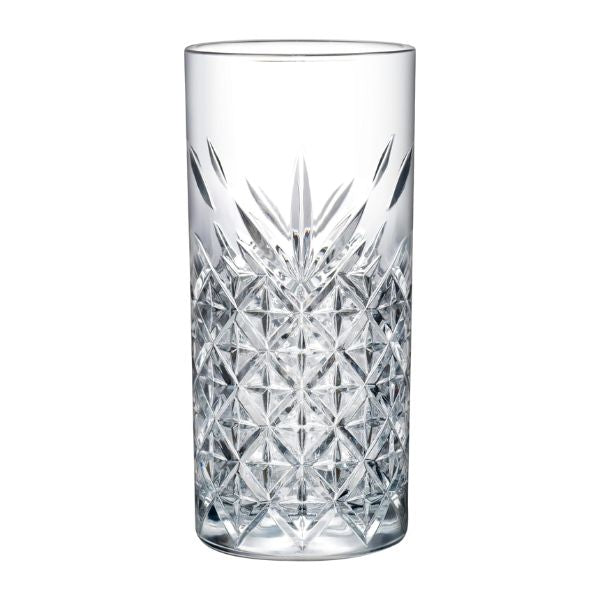Pasabahce Timeless Long Drink Glasses 365ml - Cut-Glass Pattern, Set of 4