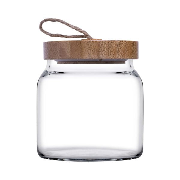 Pasabahce Woody Storage Jar 757ml - Glass Body, Natural Wood Lid