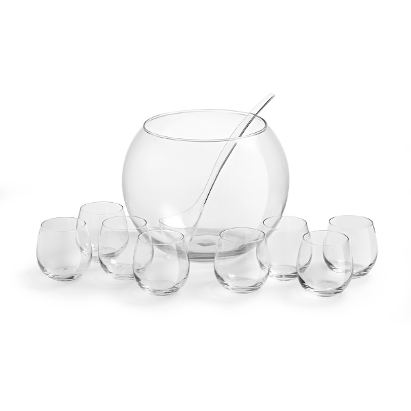 LC Glass Party at Home Punch Bowl 10-Piece Set