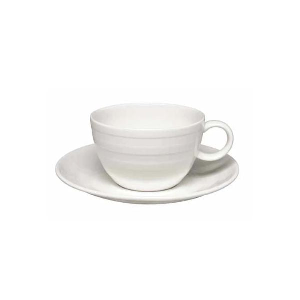 Elia Essence Bone China Breakfast Cup & Saucer Set - Cream Glaze, Modern Circles