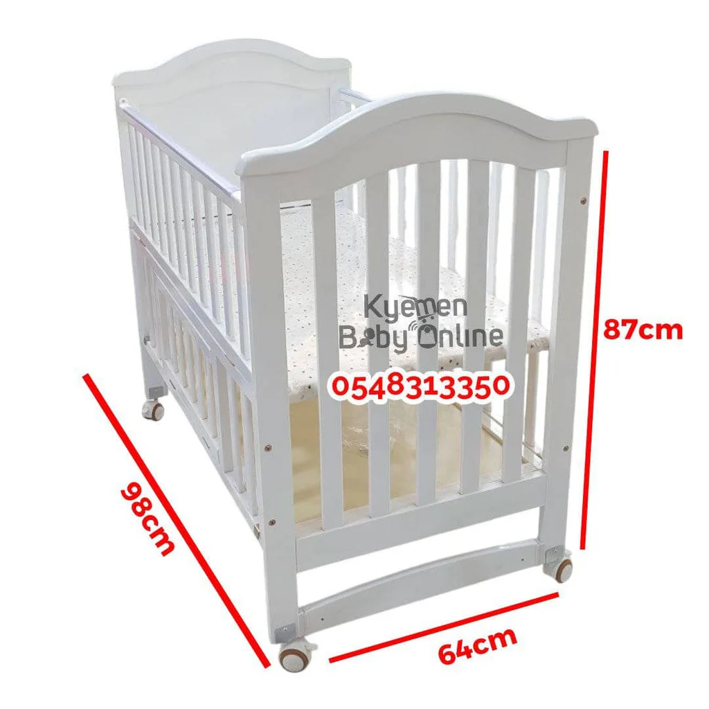 Baby Wooden Cot with Drawer (611) – White Wooden Baby Bed / Crib