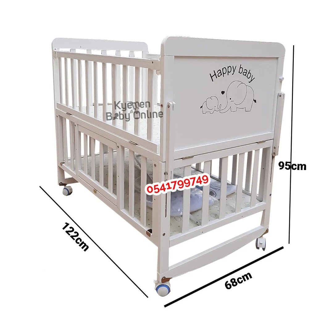 Baby Wooden White Cot (Happy Baby Bl0-007 / 520) – Baby Bed / Baby Crib