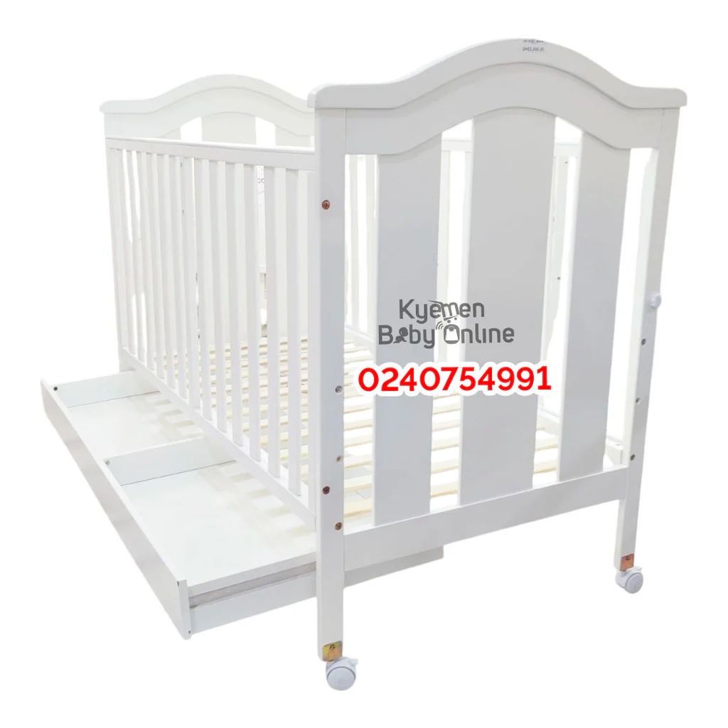 Baby Wooden Cot With Drawer (EL-9) | Baby Bed / Baby Crib