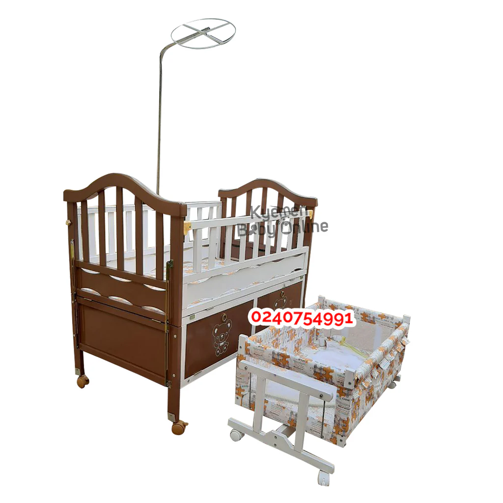 2-in-1 Baby Wooden Cot With Drawer (8860 Coffee) | Baby Bed / Baby Crib