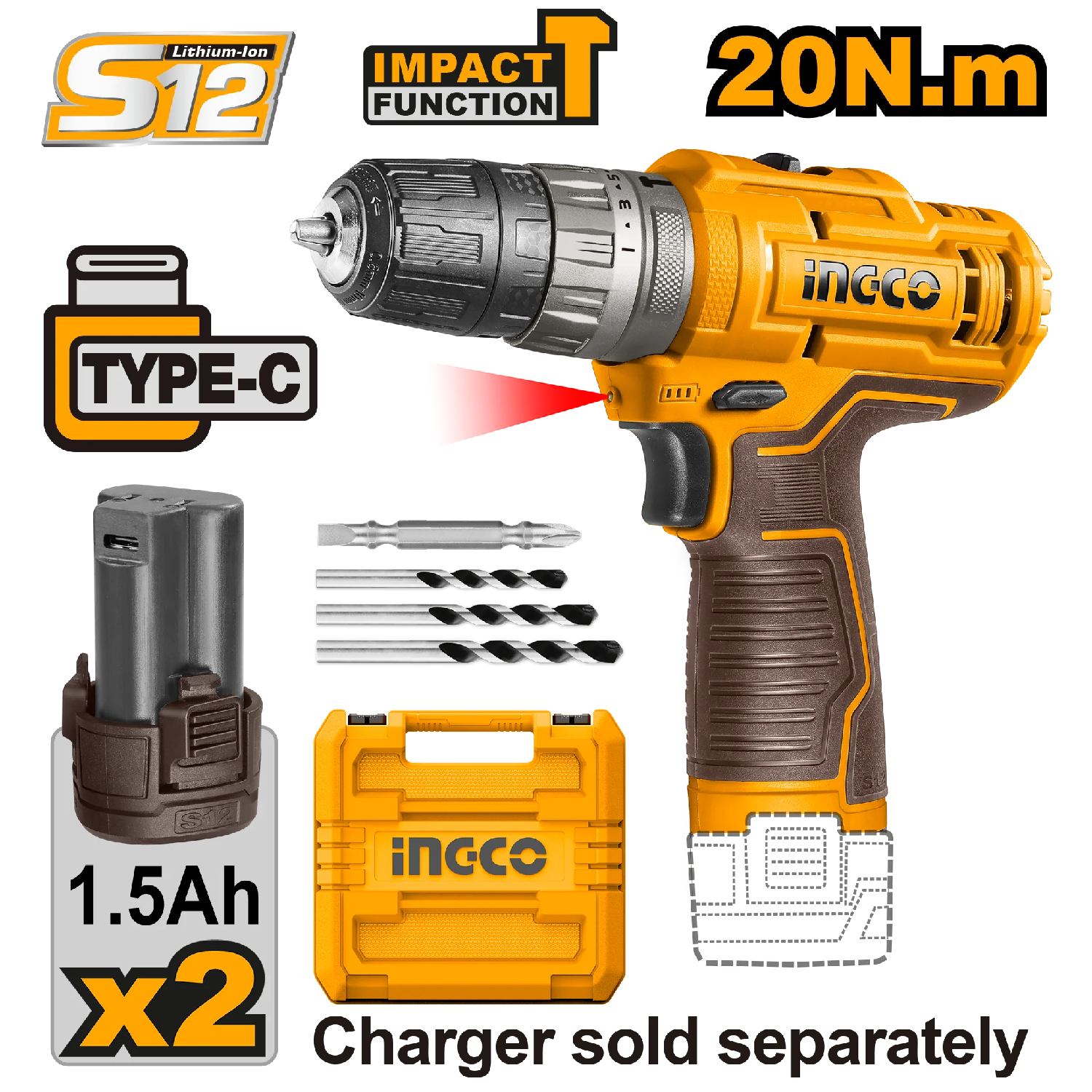 Heimwerker Ghana – 12V Lithium-Ion Cordless Hammer Impact Drill with LED Light – CIDLI12202