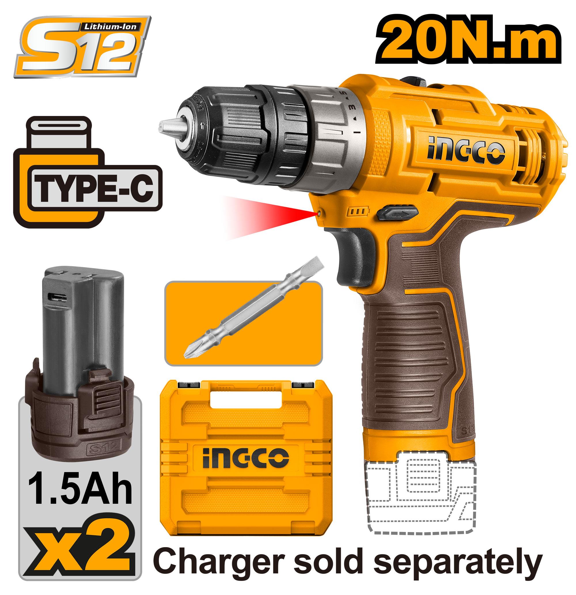 Heimwerker Ghana – 12V Lithium-Ion Cordless Drill with 2 Batteries & USB-C Charging – CDLI12202