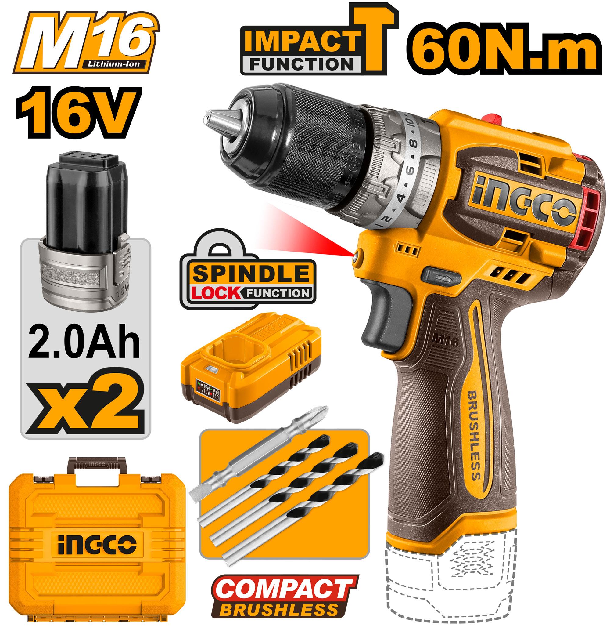 Heimwerker Ghana – 16V Compact Cordless Impact Drill with Brushless Motor & 2 Batteries – CIDLI16682
