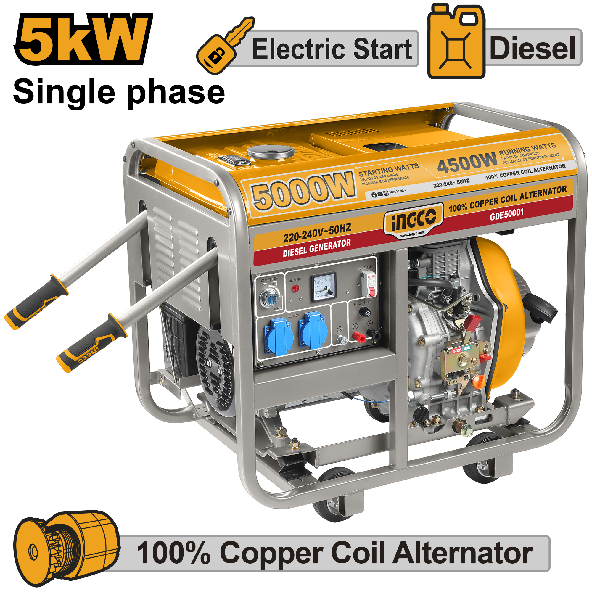 Heimwerker Ghana – 5KW Ingco Open-Frame Single Phase Diesel Generator – GDE50001