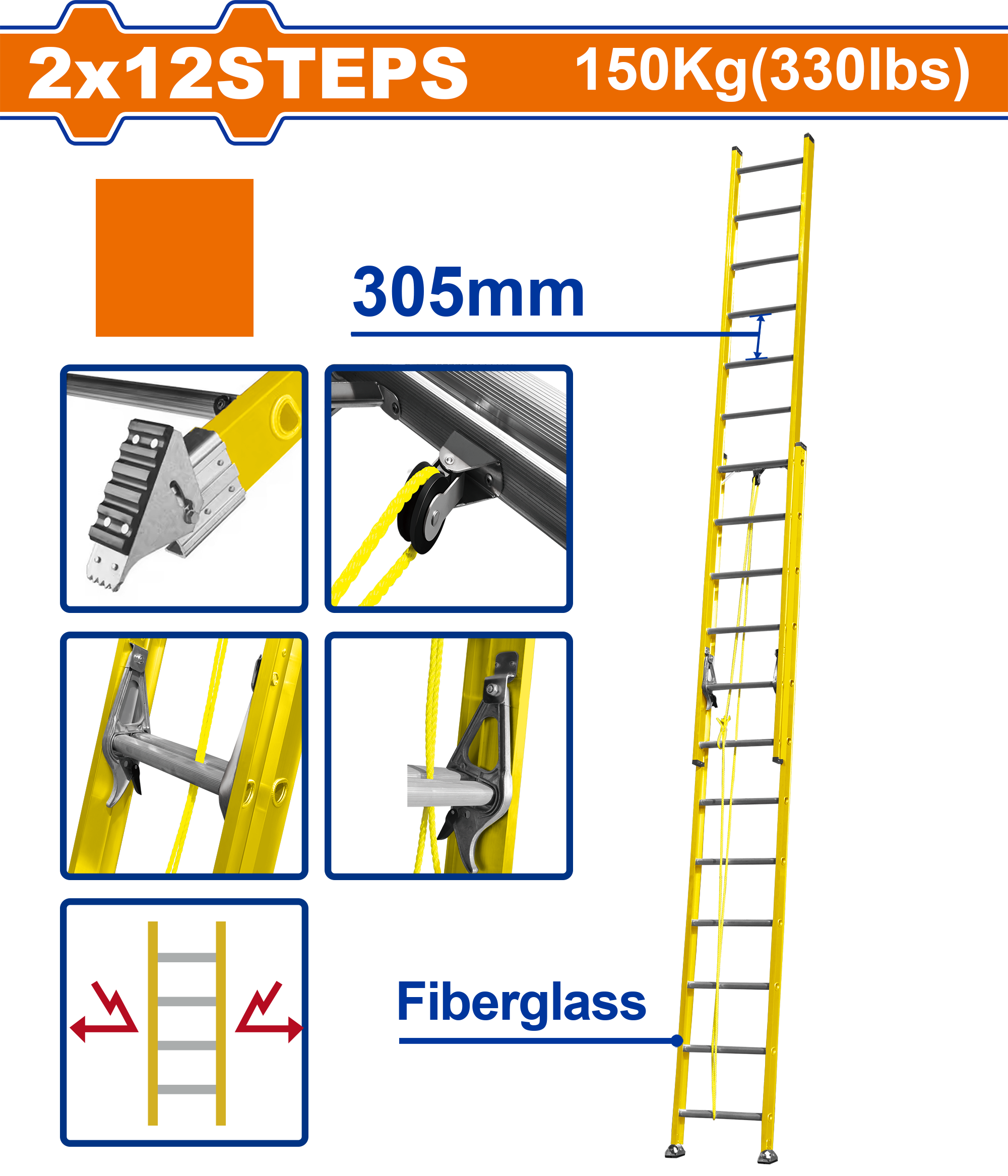 Heimwerker Ghana – 2×12 Step Extension Fiberglass Ladder – WLD0924